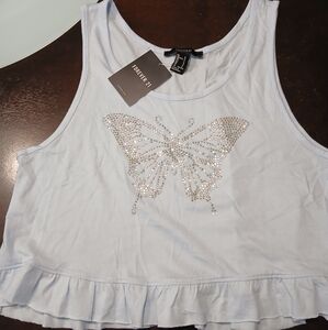 NEW Forever 21 girl's top light blue Sz S with butterfly
